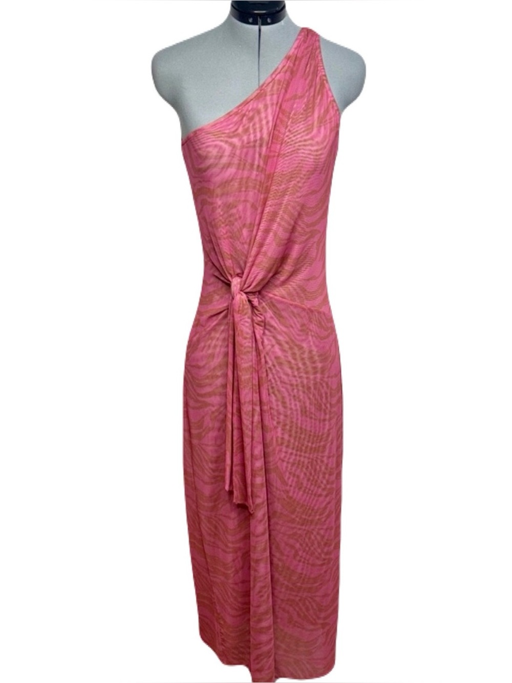 NWT ViX Paula Hermanny S One Shoulder Pink Tiger Kiana Maxi Dress